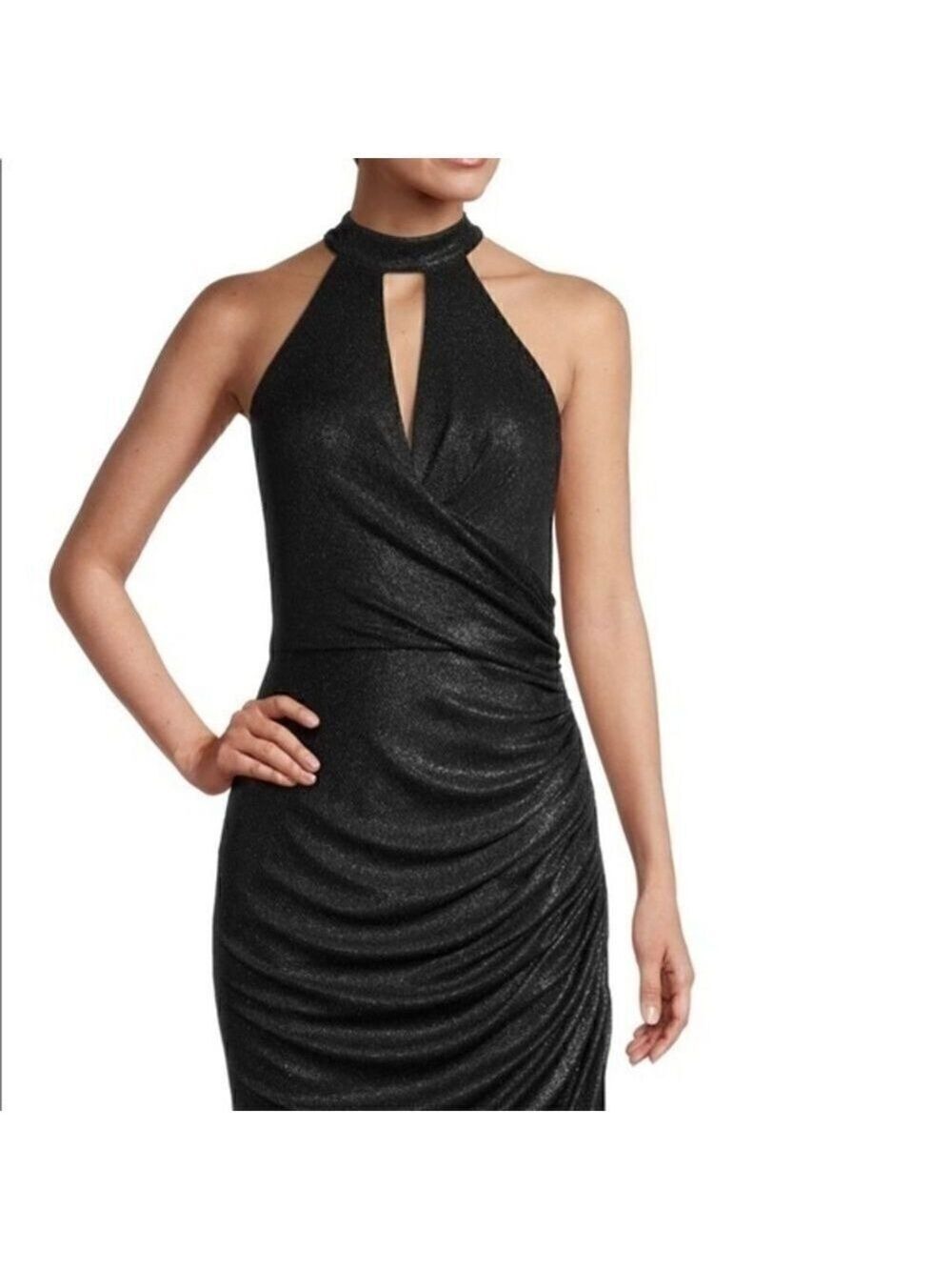 BLACK halter draped midi gown. Aiden Mattox size 10. NWT